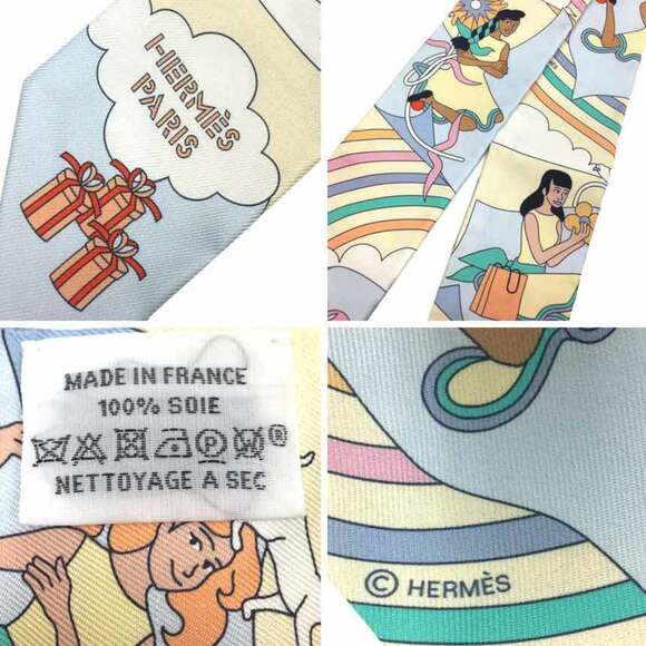 HERMES Twilly Scarf Muffler CARRES VOLANTS Flying Carre 2022 Jaune Souffle/Ci... - Picture 3 of 3